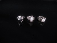 (3) .925 Sterling & Hammered Silver/Toned Rings
