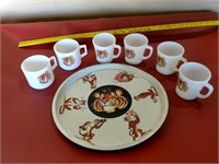 Vintage Esso Roger Tray & Fire King Mugs