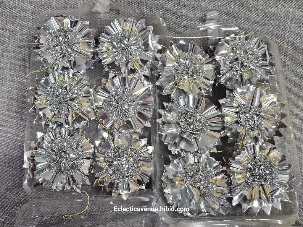 Mid Cetury Christmas Ornaments Silver Foil Tinsel