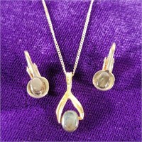 Star Sapphire Pendant, Earrings & 14k Chain