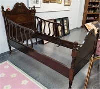ANTIQUE STENCILED TWIN BED W REMOVEABLE SIDE RAILS