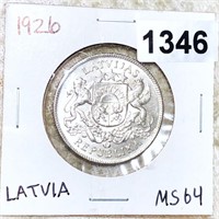 1926 Latvia Silver Two Lati UNCIRCULATED