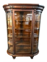 RARE MONUMENTAL WALNUT BOW GLASS CHINA CLOSET