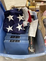 Tub of Encyclopedias & American Flag