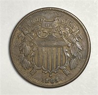 1865 Two Cent Piece Extra Fine XF