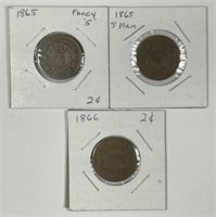 1865 Two Cent Piece Fancy & Plain 5 + 1866