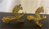 2) Solid Brass Dragon Wall Hooks 4”x 4 1/2” L
