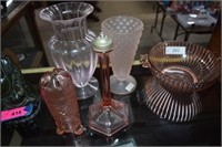 Unusual Pink Glassware Including  Hat Pin Holder