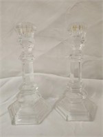 Pair of Tiffany Co Crystal Glass Candle Sticks