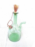 13" tall green glass wine carafe