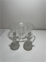Clear Cake plate with 2 bottles