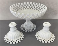 Milk Glass Centerpiece Bowl & Candle Holders