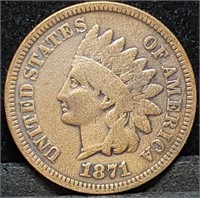1871 Indian Head Cent, Key Date, Nice Coin!