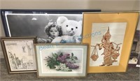 Group of 5 Wall Art Items inc Shirley Temple