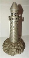 Figural Pewter style lighthouse table decorat