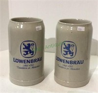 Large Lowenbrau pottery beer mugs each measuring