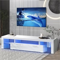 N2147  uhomepro TV Stand, 80" White, RGB LED