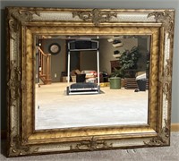 Gold Tone Crackle Design Beveled Mirror Framed