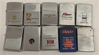 Lot of 10 Zippo Lighters Most Advertising