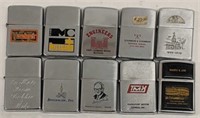 Lot of 10 Zippo Lighters Most Advertising