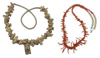 (2) NATIVE AMERICAN STONE FETISH & CORAL NECKLACES