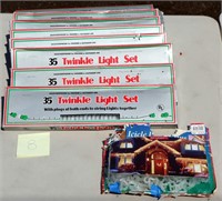 8 New Boxes of 35 Clear Twinkle Lights & 1 Holders