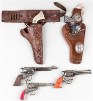 5 TOY CAP GUNS AND HOLSTERS