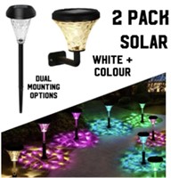 2 PACK SOLAR LIGHTS / WHITE OR COLOUR / POST OR