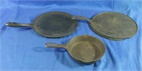 Cast iron skillets 9" round & frying pan 6"