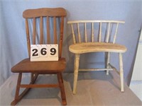 Lot of 2 wooden chairs – rocker and bench style