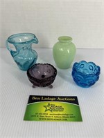 Jadeite Vase and Colored Glass Ware