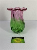 Teleflora Pink and Green Glass Vase