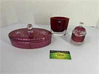 Pink Glass Candy Dish Sugar Bowl, and Amberina