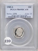 1985-S 10 Cent PCGS PR 69 Deep Cam.