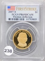 2007-S $1 PCGS PR 69 Deep Cam Jefferson First