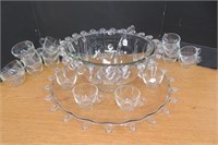 Heisey Lariet Punch Bowl, Bowl Plate, Cups, Ladle