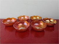 Set of 6 Marigold Carnival Glass Bowls