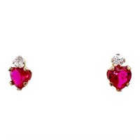 1/2 Carat Ruby & White Quartz Heart Earrings 10k