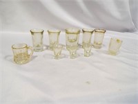 (10) Clear Glass Shot Glasses (1) has Gold Trim