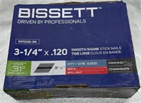Bissett 3-1/4 x .120 smooth shank stick nails qty