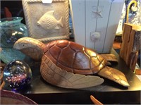 Wood carved sea turtle