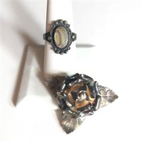 Sterling Flower Pin & Ring