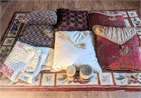 Collection of Pillows, Candles, Quilts, etc.