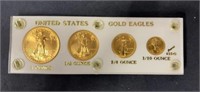 US gold eagles, set 1 ounce, half ounce, quarter