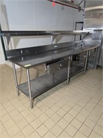 10' SS TABLE W/ SINK DOUBLE DRAWERS & OVERSHELF