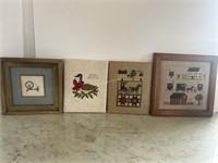 4 Needlepoint Pictures. Marilyn Eckert stitched