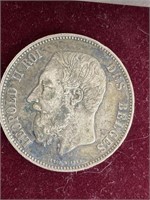 Early 1867 Belgium 5 F. Coin