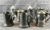 Lot of 9 Various Pewter Steins
