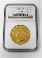 1855-S $20.00 LIBERTY HEAD GOLD: