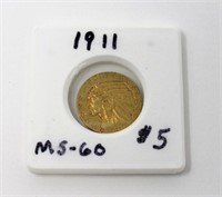 1911 $5.00 INDIAN HEAD GOLD: